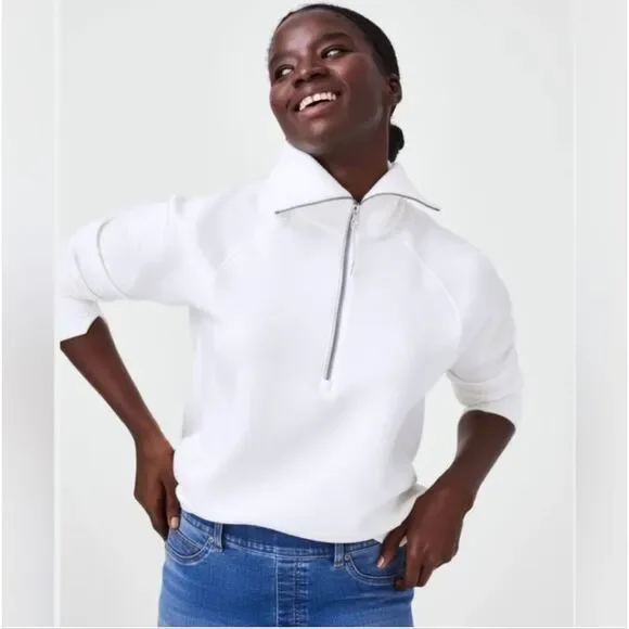 Spanx AirEssentials 1/2 Zip Sweatshirt women's 1X white boxy oversized layering - Picture 1 of 8